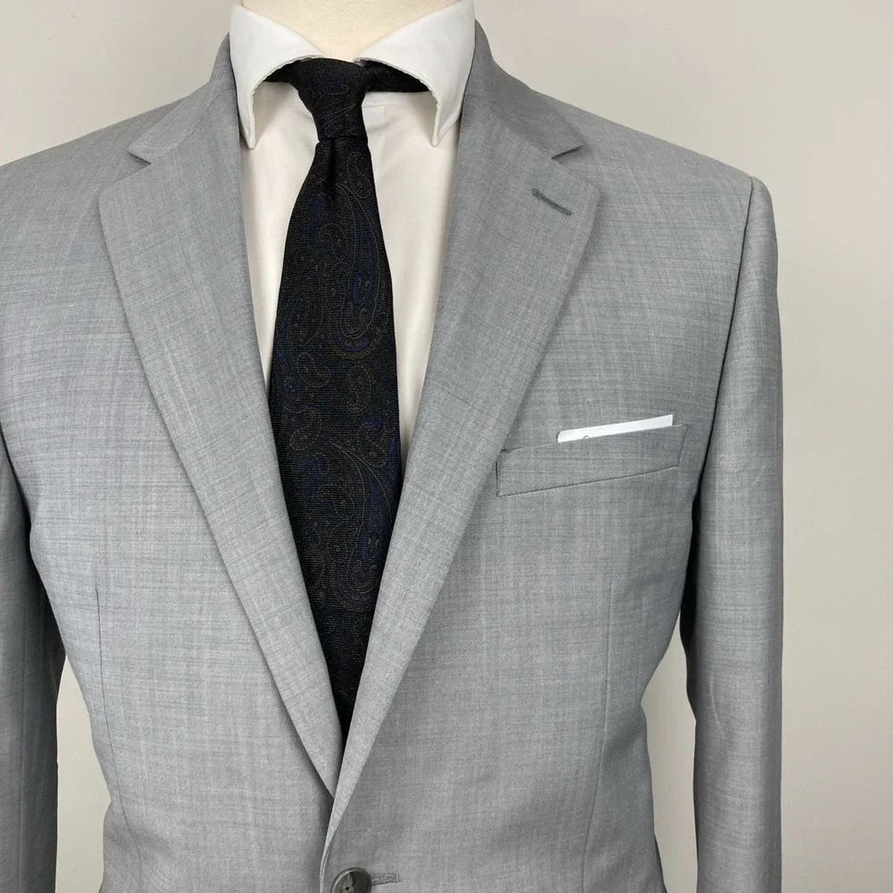 Calvin Klein Men's 2-pc Slim Fit Suit Jacket 42S Pants‎ 38W 32L Wool Blend Grey